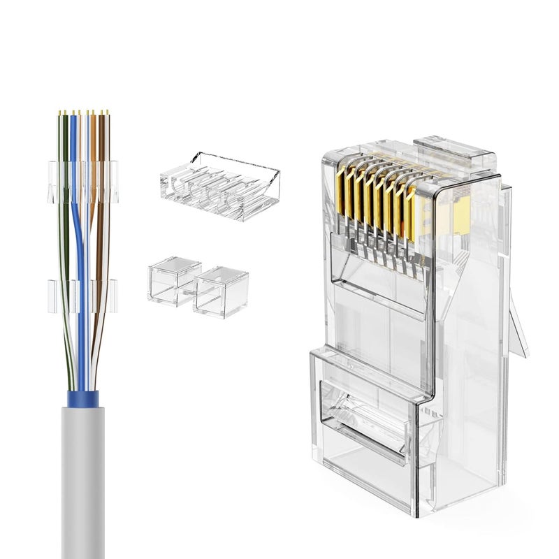 CableCreation RJ45 Connectors, Cat 6A RJ45 Modular Plug (Three-Piece Suit), UTP Network Connector for Solid Wire and Standard Cable, Transparent, 100 Pack - Image 2